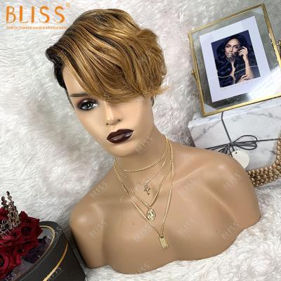 China Easy and Comfortable to Attach and Remove Brazilian Cuticle Aligned Wig Bliss Emerald Short Pixie Cut Human Hair Wig t1b/30 Virgin Hair Natural Short Wigs for sale