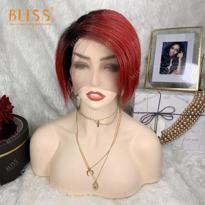 China Cheap Pixie Cut Short Straight Human Hair Lace Wig Pixie Bliss Emerald Female Brazilian Short Human Hair Lace Wig For Black Women for sale