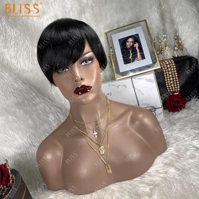 China Bob Bliss Emerald Natural Short Pixie Wig 100% Brazilian Hair Wig With Bangs For Black Women for sale