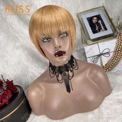 China Bob Bliss Emerald Short Human Hair Wig 27# Pixie Wigs with Bangs for Women of Color for sale