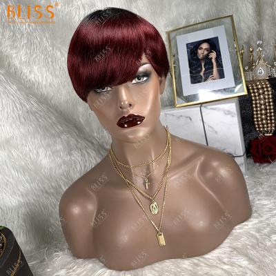 China Bob Bliss Emerald OT1B Bug Short Pixie Wig 100% Brazilian Hair Wig With Bangs For Black Women for sale