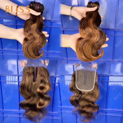 China Bliss Toocci Highlight Body Wave Silky Straight Brazilian Hair Cuticle Aligned Ombre Hair 10A Double Drawn Hair Bundle With Closure for sale