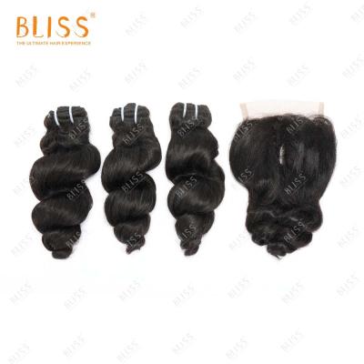 China Bliss Toocci Loose Wave Super Double Wave Hair Pulled Bundles With Closure Cuticle Aligned Loose Wave Hair Bundles Vendors for sale