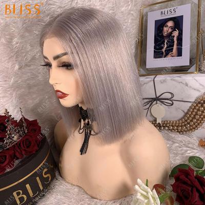 China Light Gray Virgin Human Hair Lace Front Wig Ombre Bob Wigs Short Transparent Bob Bliss 13x4 Lace Frontal Style for sale