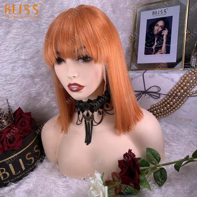 China Bob Bliss 13x4 Bob Wig Human Hair Ombre Transparent Frontal Wigs Orange 100% European Lace Hair Wigs With Bang for sale