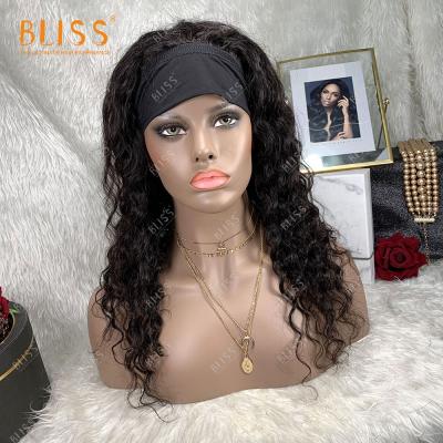 China Bliss Machine Made Black Brazilian Deep Wave Hair Band Wigs Adjustable Water Deep Wave Headband Wigs For Black Women for sale