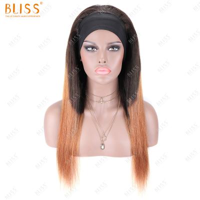 China 100% Virgin Wigs Half Hair Bliss Ombre Long Headband Wigs Unprocessed Brazilian Hair Wrap With Headband Attached Full Machine Made Wigs For Black Women for sale