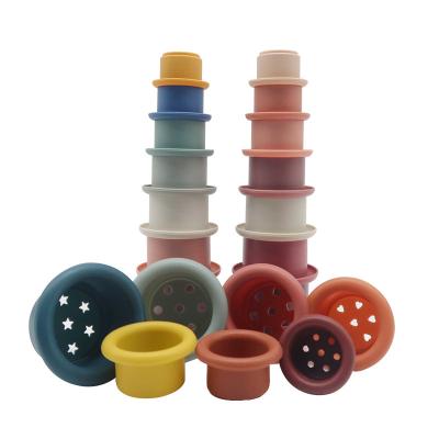 China Educational Toy OEM 7pcs Stack Up Cups Toys Baby Building Set Soft BPA Free Safe Stacker Cups Stacking Toy Game for sale