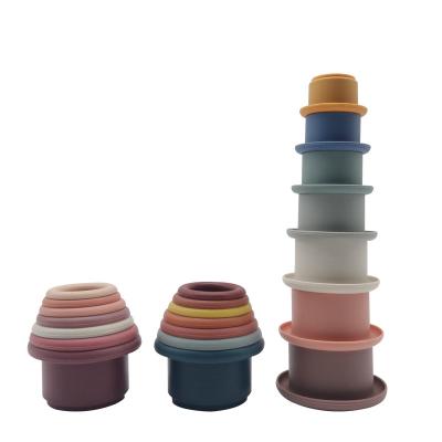 China 2022 Bpa Free Educational Toy Early Kids Stacking Cups Silicone Baby Stack Up Cups Infant Toys for sale