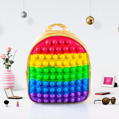 China Hot Wholesale Snap Button Backpack New Silicone Handbag Pencil Pouch Bubble Bubble Backpack Sensory Doll Case Bags 8.6*4*11cm for sale