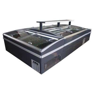 China Horizontal Double-temperature Commercial Frozen Food Cabinet Open Top Combo Island Cabinet Deep Freezer for sale