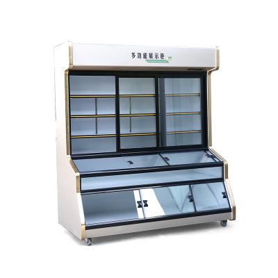 China Multifunctional Single-temperature A la Carte Cabinets Refrigerate Vertical Sliding Display Freezer Panel Door Shop Food Display Freezer for sale