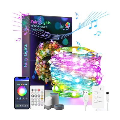 China Residential RGB Multicolor Copper Lights App Control Smart Christmas Led String Lights For Outdoor Tree Decoration for sale