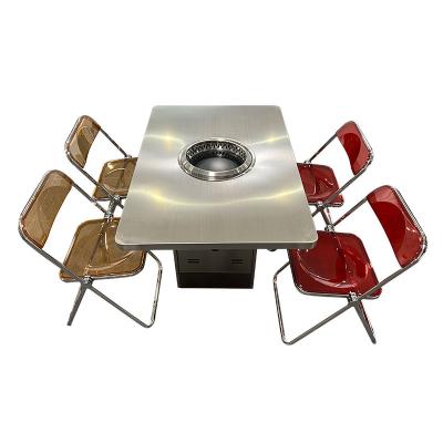 China Modern Shabu Style BBQ Equipment Korean Hot Pot Table Thai Round Hot Pot Barbecue Table For Restaurant for sale