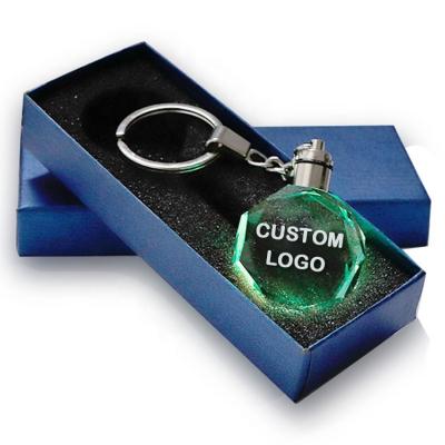 China B2B Promotional Wholesale OEM Custom 3D Laser Engraving Key Chain Car Logo Led Crystal Key Chain for sale