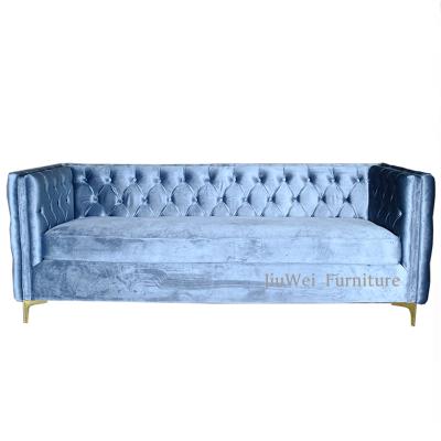 China Velvet Sofas Customized New Design Stainless Leg Tufted Classic Velvet Living Room Chesterfield Fabric Sofas for sale