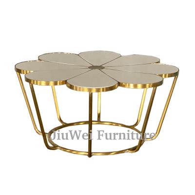 China Metal Coffee Talbe Jiuwei Furniture Modern Living Room Furniture Flower Style Stainless Steel Marble Top Coffee Table for sale