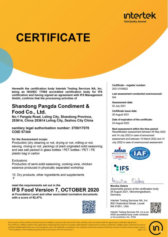 IFS - Shandong Pangda Condiment&Food Co., Ltd.