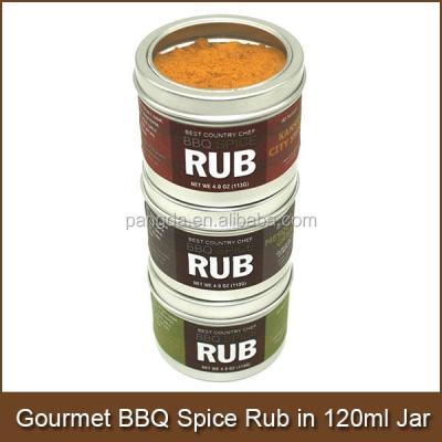 China Cheap Gourmet BBQ Spice Rub In 120ml Aluminum Jar With See Through Cap for sale