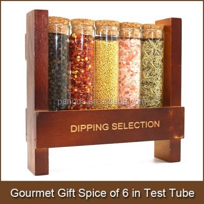 China Cheap Gourmet Gift Spice Set Of 5 In Test Tube With Wooden Cap And Spice Rack for sale