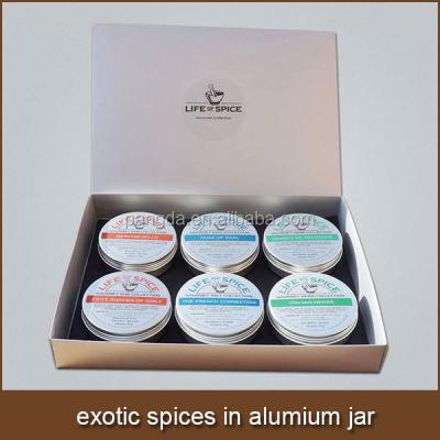 China Fashion Design 6 Gift Packs Packing Exotic Spices In Alumium Jar for sale