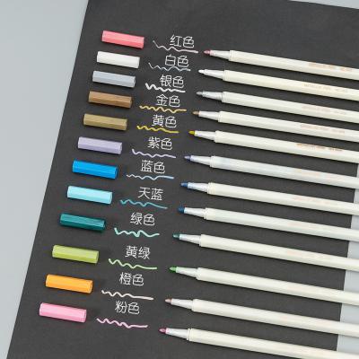 China Rainbow Metal Highlighter Pen 12 Colors Paint Marker Pen Tool Handmade Silver And Gold Color Metal Drawing Marker for sale