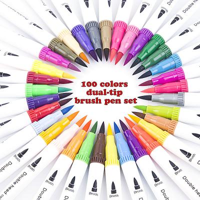 China Bright Hot Selling 100colors Amazon Colors Non-Toxic Art Markers Double Sided Real Brush Lettering Paint Watercolor Brush Marker Pen for sale