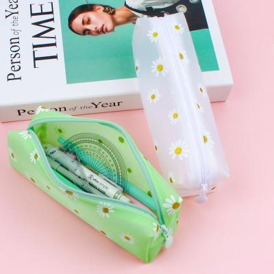 China Small Daisy Girl's Simple Transparent Cosmetics Storage Bag Student Pencil Bag Large Capacity Soft Pen Bag TPV for sale