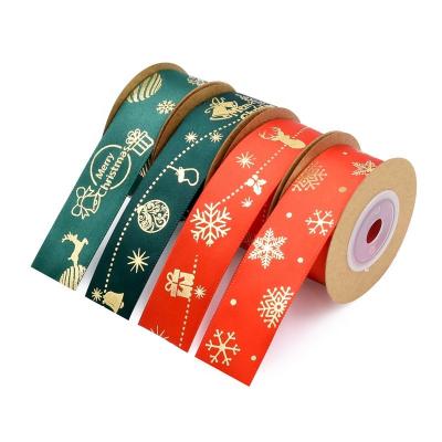 China Beautiful Customized Logo Gold Foil Printing Polyester Satin Ribbon 25mm 1