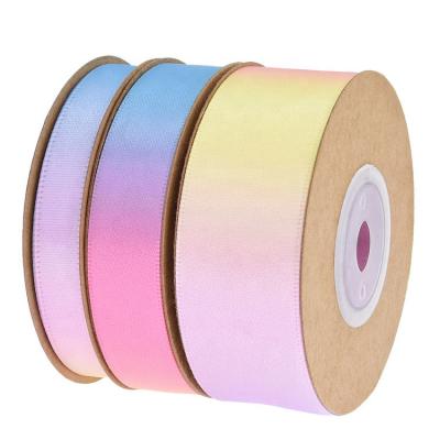 China Double Face Wrapping 100% Polyester Satin Rainbow Colored Ribbon Heat Transfer Printing For Festival Decoration And Gifts Wrapping for sale