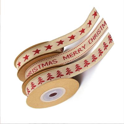 China Eco Fridendly Polyester Bars Jacquard Ribbon Embroidery Tape Decorative Cotton Ribbon Strap Trimming Jacquard Merry Christmas Trees for sale