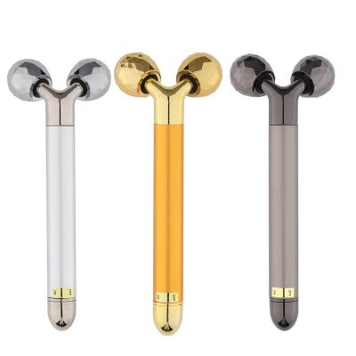 China 3d massage gold roller stick v healthy slim face artefact electric metal face massager hand lift ighten Rose Shaock Bar for sale