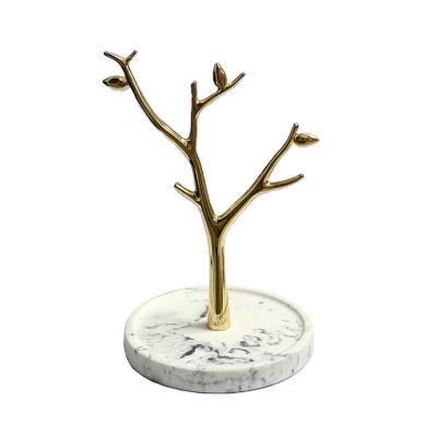 China BSCI Gift Factory Marble Gold Resin Branch Shaped Jewelry Tray Ring Holder Ring Dish Organizer In Stock for sale