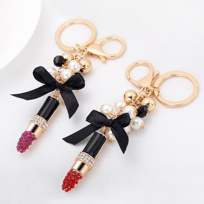 China Lipstick Lipstick Metal Crystal Key Chain Key Ring Chains Zinc Alloy Key Chain for sale