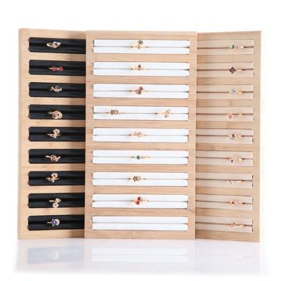 China Simple Modern Wholesale Luxury Velvet Earring Rings Portable Wooden Window Shelf Tray Organizer Jewelry Holder Display Set For Store for sale