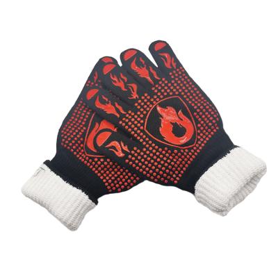 China Silicone Coated Barbecue Oven Barbeque Gloves, Extreme Heat Resistant BBQ Gloves 932F Grill 932F Custom Double Side Logo Red 800degree Gloves for sale