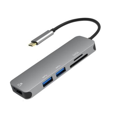 China USB3.0 5Gbps High Speed ​​Aluminum 5 in 1 USB Type C Hub 4K USB-C Multimedia Hub with SD TF Card Reader and 2*USB3.0 for Macbook Pro and windows laptop for sale