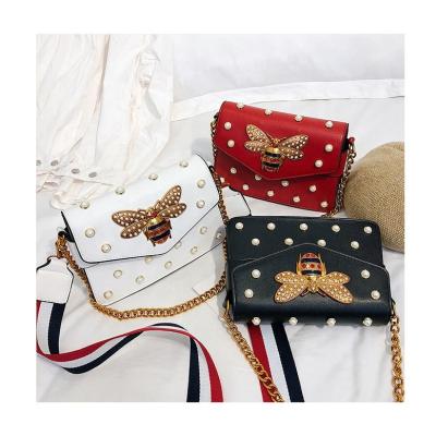 China Fashion Designer Bee Pattern Bags Luxury Rivet Beads Shoulder Bag Famous Brand Chain Square Totes Women Cross - Body Bolsa Purse New Small for sale