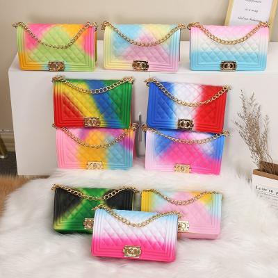 China Luxury Fashion Chain Lady Handbags Rainbow Candy Colored PVC Bags Women Handbags Ladies Freeze Purse and Handbags for sale