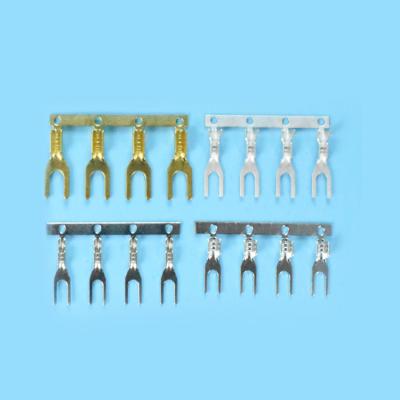 China Wire Connecting OUYI Terminals In Coil , Non-Insulated Crimp Electrical Cable Connectors Bifurcate Spade Wire Terminal Y/u Type for sale