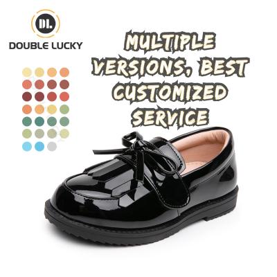 China Soft DOUBLE LUCKY Zapatos De Cuero Bow Shoe Accessories Round Leather Stylish Girl Shoes Soft Stylish Shoes For Kids for sale