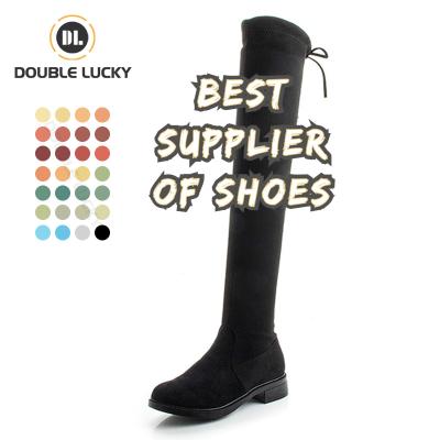 China Lucky New Arrival Women's Fashion Chunky Boots Wholesale Thigh High Custom Made Round Double Boots Over The Knee Boots for sale