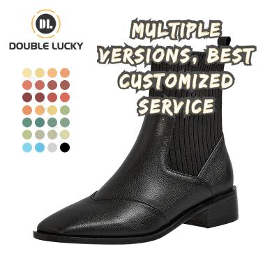 China Double Lucky New Design Elastic Knitted Round Sock Skinny Boots Women's Boots With Square Heels Winter Boots for sale