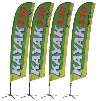 China Green / Orange Feather Flags And Banners Embroidered Exquisite Beach Flag for sale