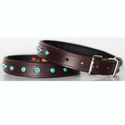 China Luxury Custom Genuine Cow Leather Dog Collar Crystal Pet Accessories Large Dog Collar DETACHED for sale