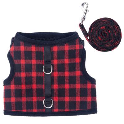 China Custom OEM Style Plaid Pet Detachable Chest Vest Adjustable Dog Harness Leash Set For Small Dog for sale