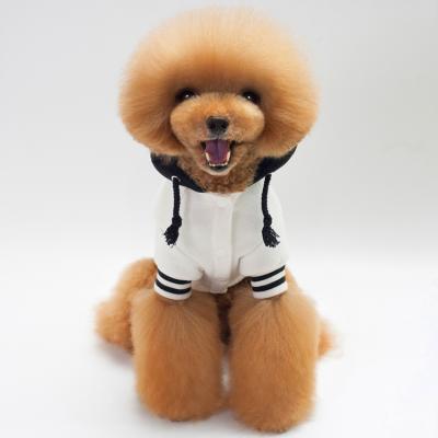 China Viable Wholesale Comfortable Cotton Multicolor Dog Clothes Hooded Hoodie White Diy Sweater Stripe Splice for sale