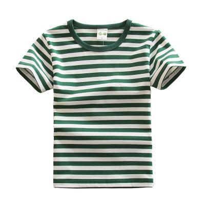 China 100% Oversized Logo Casual Children's T-shirts Striped Cotton O-neck Sleeve Shorts Custom Kids Anti-Shrink Boy for sale