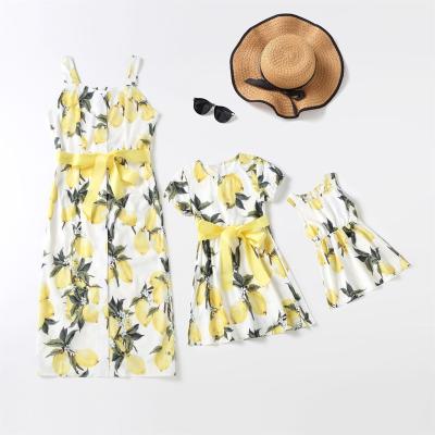 China European and American Lemon Print Dress Parent-child Wear Best-selling Lace-up Anti-pilling Skirt for sale