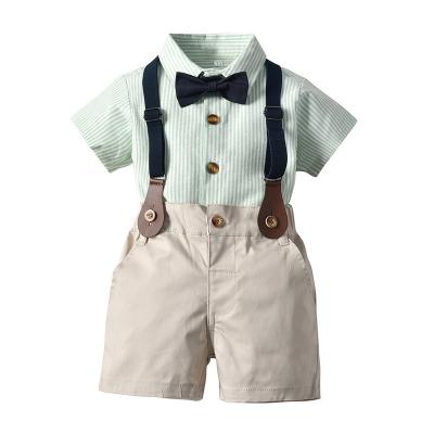 China Newest Toddler Boys Summer Casual Gentleman Bow Tie Plaid Pattern Shorts Wrapped Shirt Shorts Suit 3pcs Children Clothing for sale